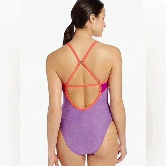 Speedo Women's Heathered Purple Clip-Back One-Piece Swimsuit Size 14 NWT - Picture 2 of 8